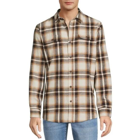 Rainforest Signature Brushed Flannel Shirt Mens XL White/Brown Plaid $125 - Picture 2 of 9